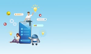 Image featuring chatbots and other icons suggesting AI assistance