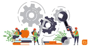 Illustration of workers holding drilling tools and books.